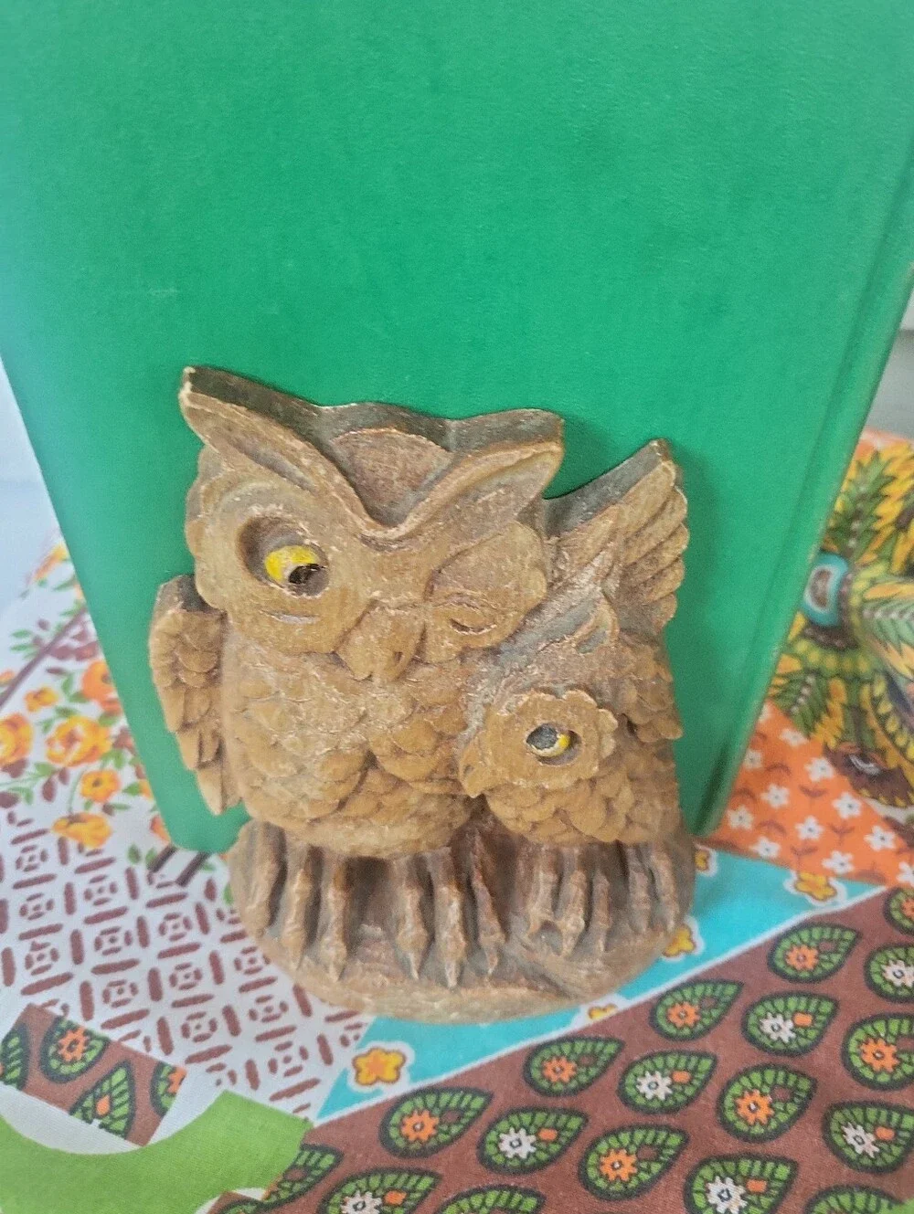 Vintage 70's Hand-Carved Soap Stone Owl Bookends